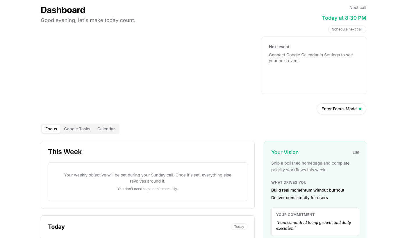 Priority Coach dashboard