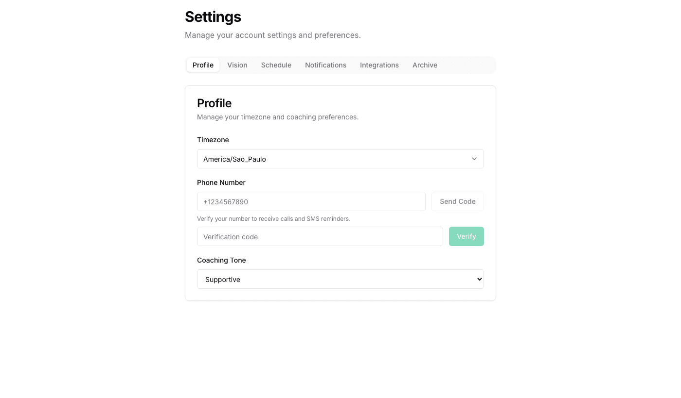 Priority Coach settings and scheduling controls